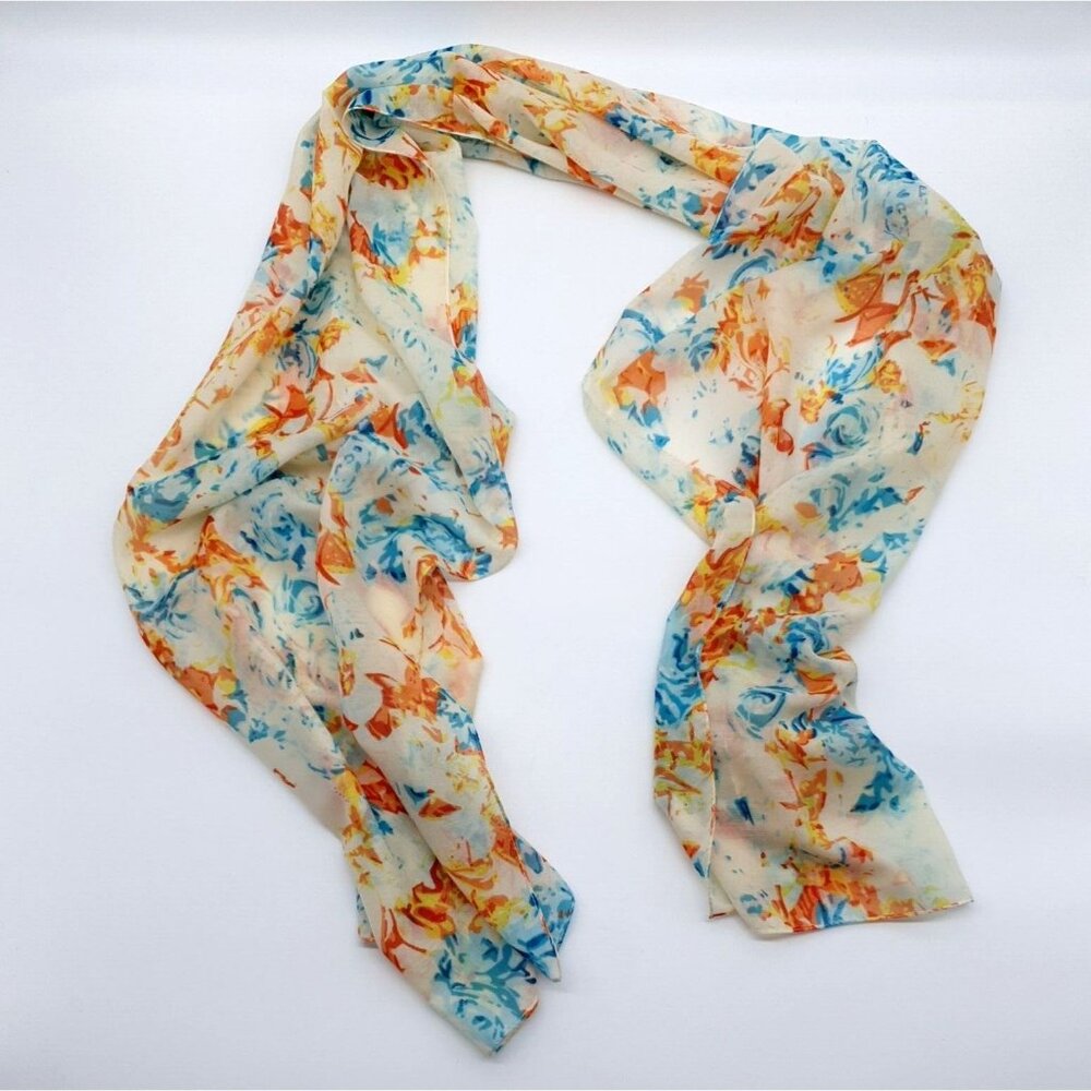 Womens Abstract Woven Scarf Orange Teal Yellow Accessory 69" Long by 21" Wrap
